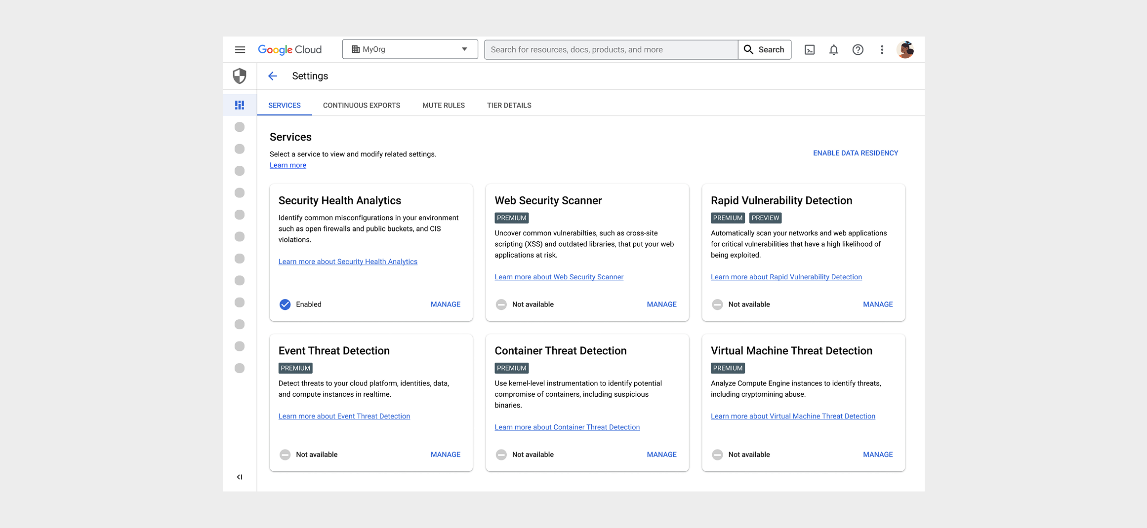 Google Cloud Security Command Center Enterprise Dashboard